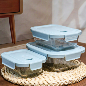 3 Pieces Borosilicate Glass Food Storage Containers <strong>Microwave</strong> Safe Home Airtight Food Bowl Set Student Glass <strong>Lunch</strong> <strong>Box</strong> - Product Image 4
