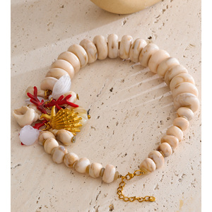 <span class=keywords><strong>ชุด</strong></span>เครื่องประดับ JINYOU 5905 แฟชั่นทำมือ สร้อยคอประดับลูกปัดเรซิ่นสีขาวขนาดใหญ่ ต่างหูห้อยรูปปลาดาวสแตนเลส - Product Image 5