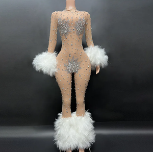 Femmes Transparent paillettes plumes body strass danse exotique combinaison maigre carnaval fête Performance Costume été - Product Image 2