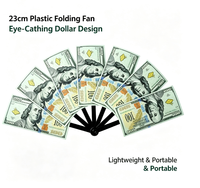 Éventail pliable promotionnel en plastique de 23 cm avec logo personnalisé, motif dollar, pour festivals, vente en gros