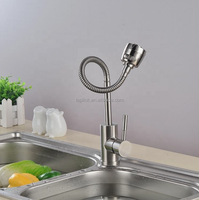Robinet de cuisine moderne en acier inoxydable 304 à poignée unique, eau froide/chaude, avec tuyau universel, sans plomb, finition brossée, cartouche céramique