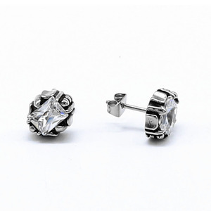 yunnique <b>Stud</b> <b>Earrings</b> <b>Black</b> Square Stone Claw Setting Geometric Design 316 Stainless Steel For Men And Women - Product Image 5