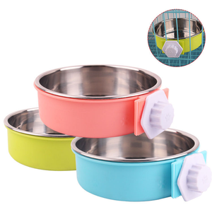 Comedero y Bebedero Colgante Desmontable de Acero Inoxidable y Plástico con Diseño de Corazón <span class=keywords><strong>para</strong></span> Jaulas de Perros y Gatos, Venta al por Mayor de Fábrica - Product Image 1
