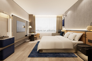 Bulk Hotel Bedroom Furniture Set <b>Soft</b> Headboard MDF Panel Wood Base <b>Bed</b> <b>Frame</b> with Nightstand For 3 Star Chain Hotel - Product Image 5