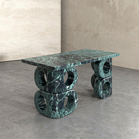 Table console d'entrée en marbre veiné unique, style Dream Home, avec double empilement, découpe ronde creuse, pieds en bloc, sculpture minimaliste