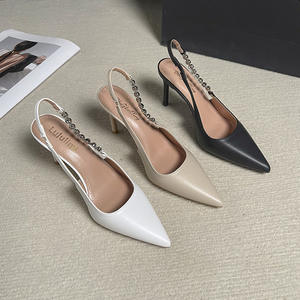 Sandalias de Verano para Mujer, Novedades de Primavera 2025, Tacones Altos de Punta, Estilo Versátil, Cadena de Diamantes de Imitación, Punta Cerrada - Product Image 4