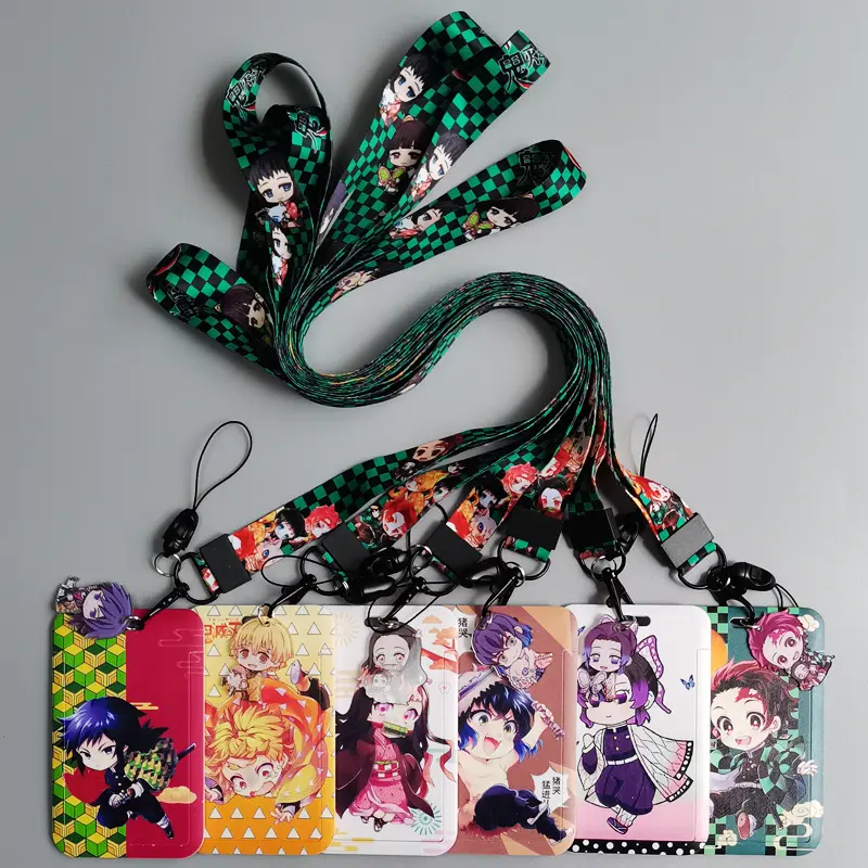 Wholesale spot Stitching cartoon id card cover cute anime printed pvc plastic photocard holder with hanging lanyard