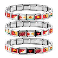 Bracelet à breloques italien tendance DIY, thème patriotique, en acier inoxydable, accessoires de couture, série rouge