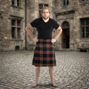 Kilt Escocés para Hombre, Diseño a Cuadros Rojos y Negros, Tartán Plisado con Patrón a Cuadros Rojos y Amarillos, Tradicional - Product Image 3
