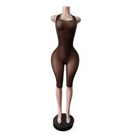 Combinaison en maille transparente à col licou, très élastique, sans manches, longueur genou, pour femme, sexy