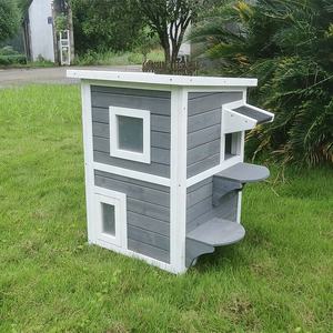 SDCH008 2 층 야외 고양이 집 공장 나무 고양이 집 상자 야외 고양이 집 비바람에 견디는 - Product Image 1