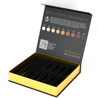 Boîte rigide de luxe noire et or avec compartiment en mousse découpée sur mesure pour bouteille, emballage anti-déversement pour kit d'artiste cosmétique