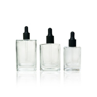 Emballage cosmétique, flacons en verre transparent carrés avec pipette, flacons plats pour sérum 20 ml, 40 ml, 110 ml, flacon compte-gouttes rectangulaire en verre pour huile essentielle