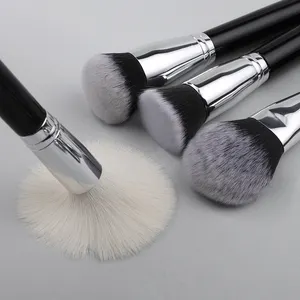 Your Own Logo Premium Glitter Black Wooden Handle Silver 40pcs Powder Foundation Contour Eye Shadow Brushes Set Wholesale