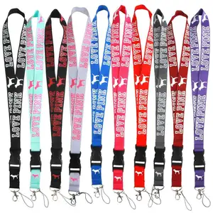 High Quality 2.5cm Custom Polyester Heat Sublimation Lanyard Keychain Pompom with Strap Love Pink Lanyards In Bulk