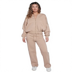 Breathable Quick Dry Casual Eco-Friendly Winter Solid <b>Women's</b> Tracksuits 2-<b>Piece</b> Long Set OEM Custom Factory Made 100% Cotton - Product Image 1