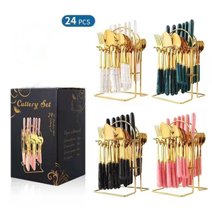 Trong Kho Thép Không Gỉ 24 Mảnh Thiết Lập Giá Gốm Xử Lý Dao Muỗng Nĩa Hộp Quà Tặng Thiết Lập Thực Phẩm Phương Tây Bắc Âu Phong Cách Dao Kéo Thiết Lập - Product Image 2