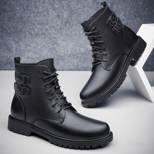 Bottes Martin pour hommes, style Derby, Oxford, Chukka, pour uniforme, affaires, extérieur, en cuir de vache véritable, mi-hautes, avec doublure en polaire épaisse et coton - Product Image 4
