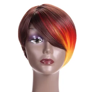 Wig Bob Rambut Sintetis Wanita, Rambut Palsu Model Pixie Poni Warna-warni Desain Profesional Populer