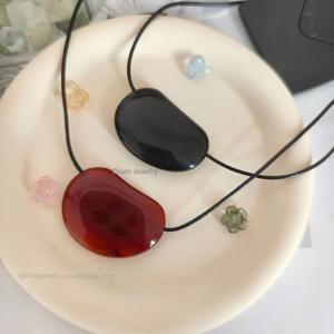 QISEN Modern tıknaz doğal taş kolye kolye kadınlar için benzersiz pürüzsüz taş uzun kordon kolye Trendy bildirimi takı - Product Image 3
