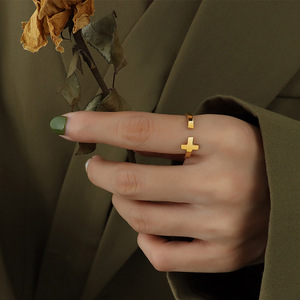 Ins popüler Trendy 18K altın kaplama iç içe yüzük paslanmaz çelik katmanlı açık yüzükler kadınlar erkekler için istiflenebilir dini iç içe yüzük - Product Image 2