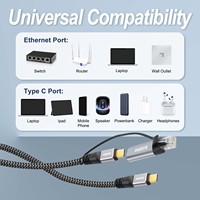 Adaptateur Gigabit Ethernet RJ45 Câble USB C Vitesse 10GBPS pour HDTV Caméra Moniteur Ordinateur Projecteur Lecteur DVD PVC Paire torsadée