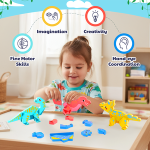 Joycat <strong>Wooden</strong> Children's Early Education Three-dimensional Animal Puzzle Baby Boys and Girls Puzzle Dinosaur Building <strong>Block</strong> Toys - Product Image 3