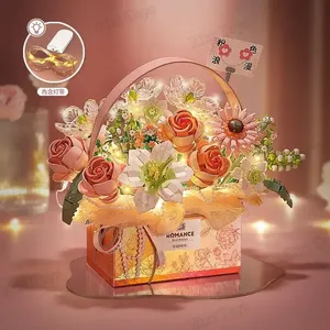 <span class=keywords><strong>LOZ</strong></span> 1951/1952 Nuevo Modelo de Ramo de Rosas Rosadas, Flor Púrpura Luminiscente, Cesta, Juguetes de Navidad para Niñas, Regalo, Sets de Bloques de Construcción - Product Image 2