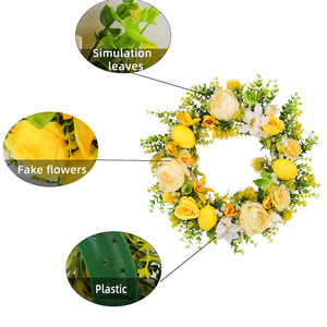Ghirlanda di Fiori Artificiali al Limone e Rosa Gialla, Stile Fresco e Delicato, Decorazione per Porta - Product Image 5
