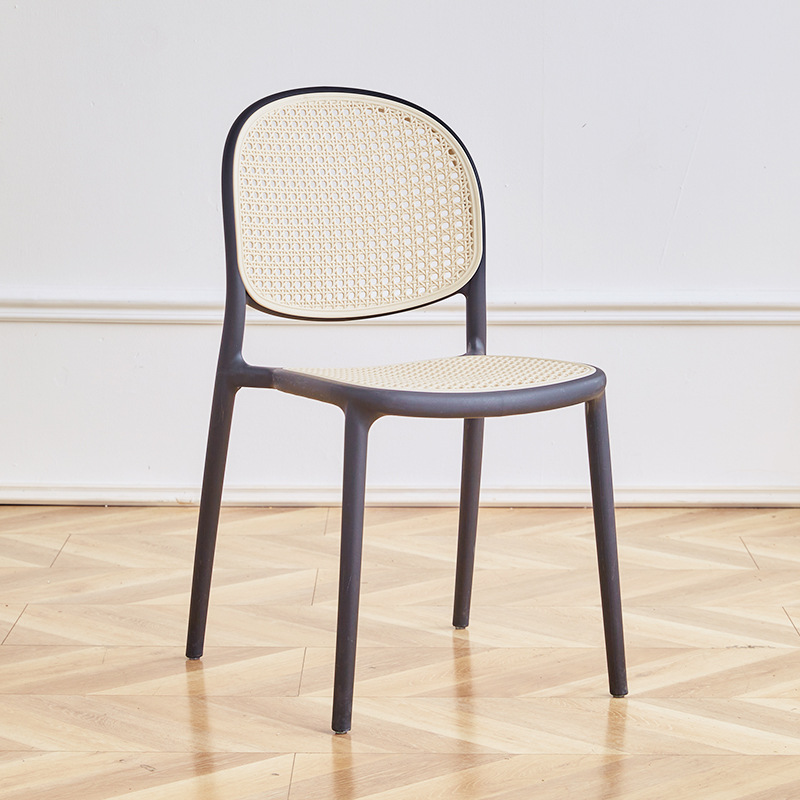 [Black frame, white] Faux rattan woven design, stackable