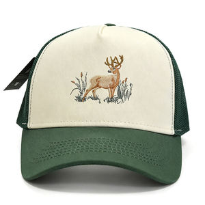 Gorra Trucker Bordada Bicolor con Diseño de Ciervo, Estilo Vintage, Crema y Verde Oscuro, Malla Trasera, Gorra de Béisbol para Exteriores, Venta al por Mayor - Product Image 4