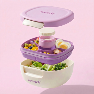 Boîte à lunch en plastique grande capacité à 5 compartiments, design moderne Everich, matériau PP, utilisable au micro-ondes et pour le stockage, pour enfants et adultes - Product Image 2