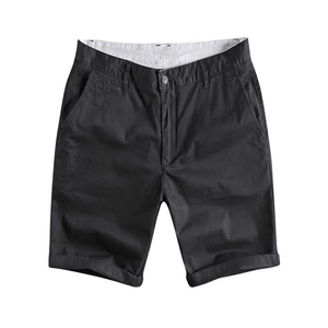 Shorts pour hommes, bermudas unies décontractées, taille mi-haute, fermeture boutonnée, devant plat, shorts d'été - Product Image 1