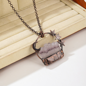 Kalung Liontin Batu Permata <span class=keywords><strong>Amethyst</strong></span> Perunggu Alami Star and Moon Hot <span class=keywords><strong>Sale</strong></span> untuk Wanita Unisex Pesta Grosir - Product Image 6