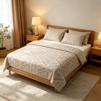 Parure de lit beige à imprimé géométrique 4 pièces en microfibre, drap-housse, housse de couette, taies d'oreiller, linge de lit pour hôtel et maison, vente en gros