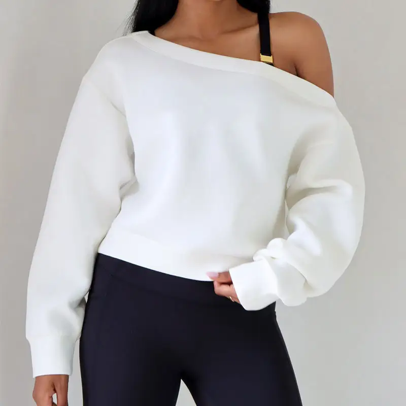 long sleeve off shoulder plain pullover women 400 gsm oversized sweatshirt fleece for winter