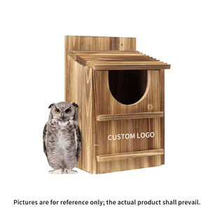 Nichoir en <span class=keywords><strong>bois</strong></span> pour hiboux, à fixation murale, avec fermeture à bouton et motif imprimé, directement de l'usine, fournitures pour oiseaux transfrontalières - Product Image 4