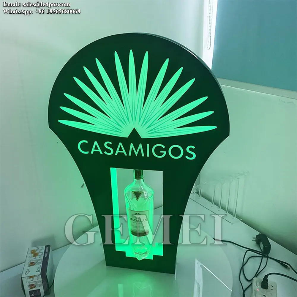 GEMEI Rechargeable Casamigos Tequila Bottle Presenter Handheld Carrier LED Wine Rack Glorifier Display Neon Sign VIP Service