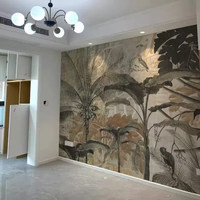 Papier peint non tissé imperméable à l'eau avec motif d'animaux de la forêt tropicale et de plantes vertes, design moderne, installation facile à faire soi-même pour la maison