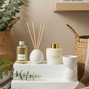 AIKUN Custom Scent Design Minimalist Three-Piece Set Ceramic <b>Home</b> Fragrance Artistic Reed Diffuser Set for Bedroom Office Gift - Product Image 2