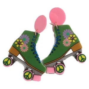Anting-Anting Menjuntai Akrilik Motif Bunga Antik Aksesori Perhiasan Pesta Mode untuk Wanita Sepatu Roda Akrilik Punk Warna-warni