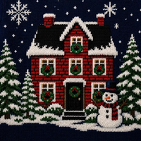 Pull de Noël en tricot jacquard personnalisé d'usine, motif maison de neige et flocons de neige, col rond, pull de Noël moche, 100% coton, ODM, petite taille