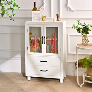 Aparador Moderno de Madera Blanca Estilo Granja con Cajones de Almacenamiento Duraderos, Mueble de Acento para el Hogar con Puerta de Vidrio para Sala de Estar - Product Image 4