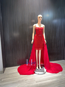 Robe de soirée de luxe pour femme, coupe évasée, en soie ornée de strass, à manches classiques, pour fêtes d'hiver - Product Image 3