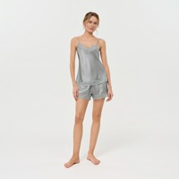 Ensemble pyjama femme en soie de mûrier, caraco et short, avec dentelle, luxe, été, sans manches, 2 pièces, vente en gros