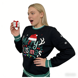 <span class=keywords><strong>Pull</strong></span>-over de Noël surdimensionné à manches longues pour homme, motif Rudolph et Père Noël, 100 % acrylique, hiver - Product Image 3