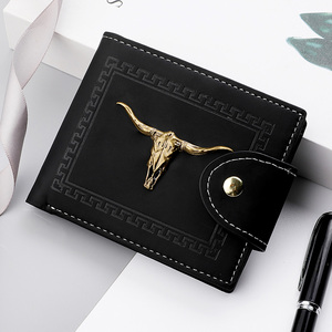 <span class=keywords><strong>Portacarte</strong></span> da uomo portafoglio corto in metallo con etichetta di aquila di lusso con cerniera con cerniera di design sottile nero porta carte per uomo - Product Image 4