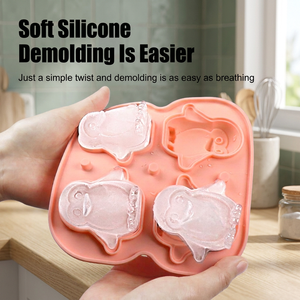 Moule à glaçons pingouin à 4 cavités avec entonnoir intégré, bac à glaçons en silicone de qualité alimentaire pour cocktails, whisky et boissons estivales - Product Image 3