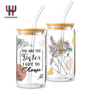 Vasos de Vidrio Transparentes con Impresión UV Personalizada, con Tapa y Pajita, de 12oz y 16oz, en Forma de Cerveza, para Café - Product Image 1