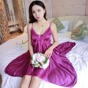 Nueva ropa de dormir encantadora para mujer, vestido de dormir Midi con tirantes finos y gran columpio, camisón de verano cómodo de seda helada para mujer - Product Image 1